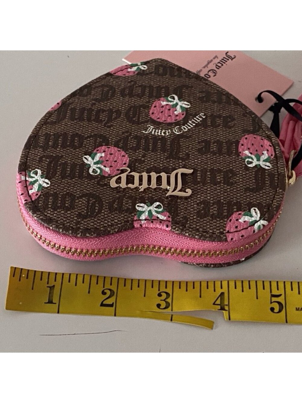 Juicy Couture Berry Sweet Coin Purse Wristlet Chestnut Chino Pink Lemonade NEW - Picture 9 of 10